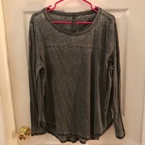 Long sleeve grey rhinestones shirt
